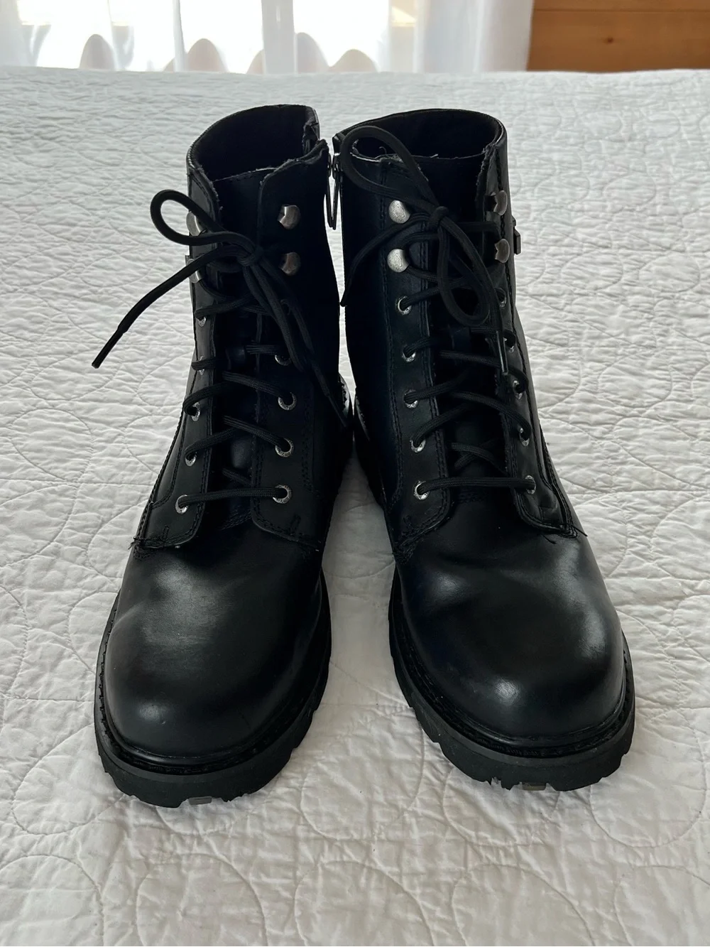 Harley-Davidson Black Leather Lace-Up Side-Zip Moto Boots Bikercore Rugged